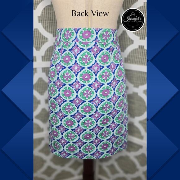 Talbots Blue Green White Medallion Canvas A-Line Skirt Size 8 - Picture 6 of 9